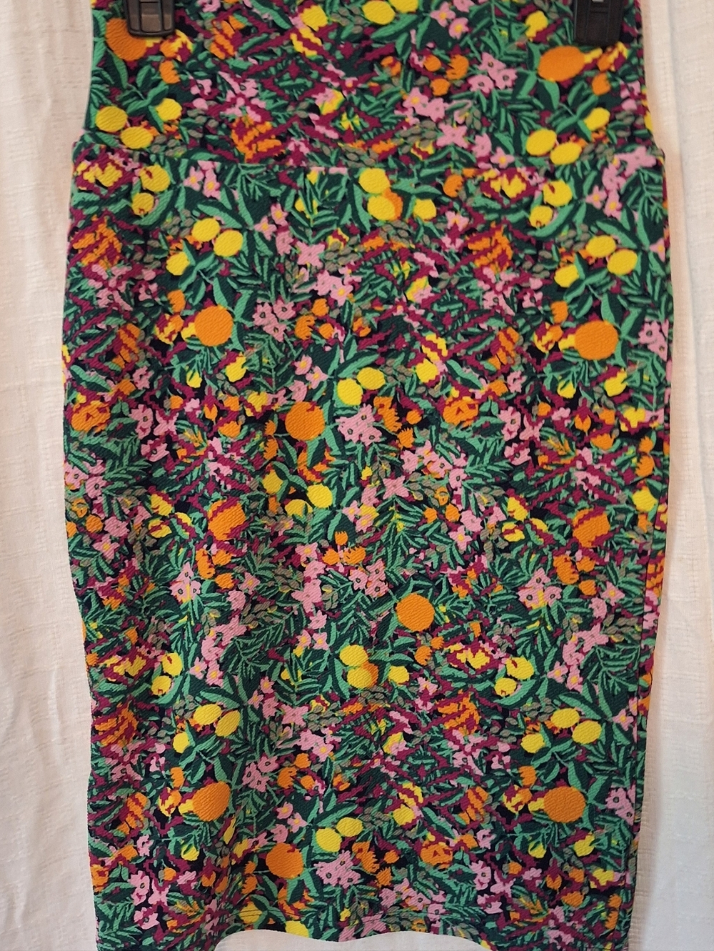LuLaRoe Green Floral Pencil Skirt with Yellow & Pink Accents
